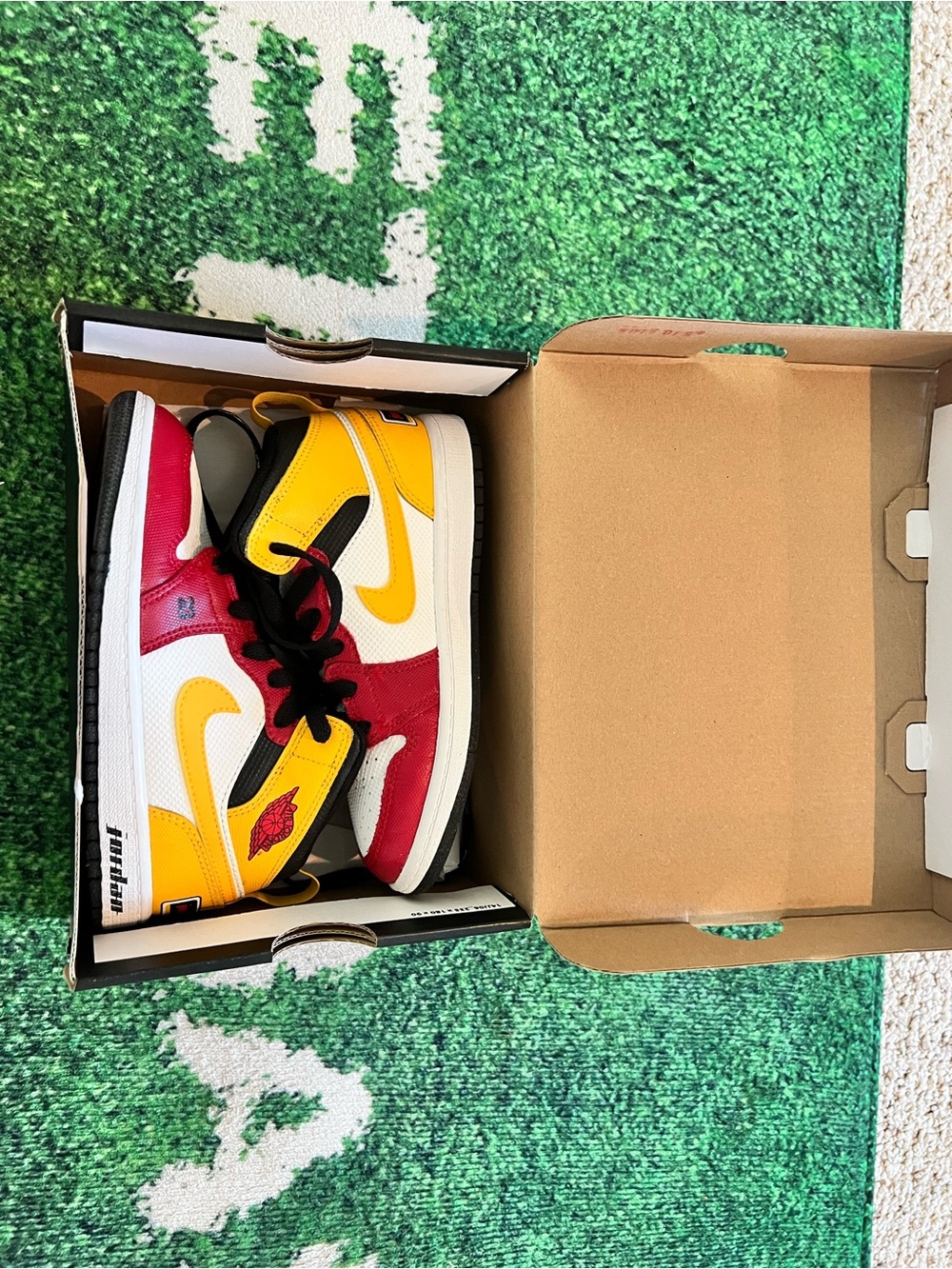 Kids Nike Jordan 1 High-Top Sneakers in Yellow, Red & White Size 13.5C